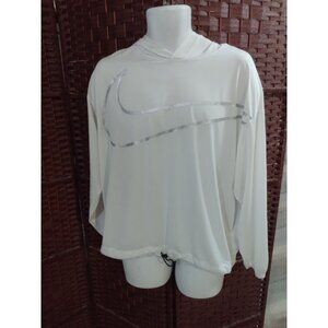 Women's Nike Pro Dri Fit Running Hoodie Shirt Mesh Medium White Big Swoosh